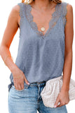 Sky Blue Swiss Dot Print Eyelash V Neck Cami Tank Top for Women LC256485-4