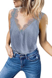Sky Blue Swiss Dot Print Eyelash V Neck Cami Tank Top for Women LC256485-4