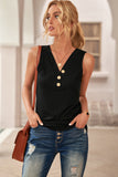 Black Summer Casual V Neck Button Ladies Tank Top LC253080-2