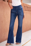 Blue High Waisted Elastic Waist Flare Jeans Bell Bottom for Women LC78866-5