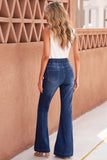 Blue High Waisted Elastic Waist Flare Jeans Bell Bottom for Women LC78866-5