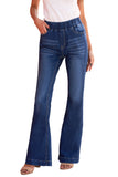 Blue High Waisted Elastic Waist Flare Jeans Bell Bottom for Women LC78866-5