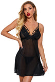 LC31468-2-S, LC31468-2-M, LC31468-2-L, Black Lingerie for Women Sheer Lace Mesh Babydoll with Thong for Valentine Day