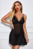 LC31468-2-S, LC31468-2-M, LC31468-2-L, Black Lingerie for Women Sheer Lace Mesh Babydoll with Thong for Valentine Day