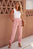LC77345-10-S, LC77345-10-M, LC77345-10-L, LC77345-10-XL, Pink Women's High Waist Joggers Wide Band Sweatpants with Pockets