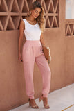 LC77345-10-S, LC77345-10-M, LC77345-10-L, LC77345-10-XL, Pink Women's High Waist Joggers Wide Band Sweatpants with Pockets