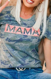 Green Camo Print T-shirt MAMA Graphic Tee Tops LC25060-9