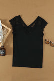 Black V Neck Eyelash Lace Knit Tank for Women LC253399-2