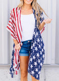 Womens Summer American Flag Beach Cover up Half Sleeve Shawl Kimono