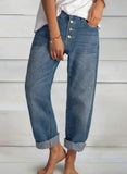 Blue Women's Jeans Mid Waist Solid Straight Button-up Jeans LC781879-5