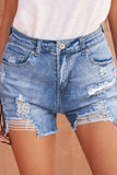 Blue High Rise Destroyed Denim Shorts Summer Frayed Raw Jeans Shorts LC78839-5
