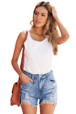 Blue High Rise Destroyed Denim Shorts Summer Frayed Raw Jeans Shorts LC78839-5