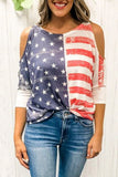 Blue Womens Stars and Stripes Cold Shoulder Top LC2517736-5