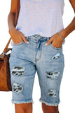 Green Mid Rise Ripped Destroyed Patches Bermuda Shorts Jeans LC781578-9