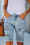 Green Mid Rise Ripped Destroyed Patches Bermuda Shorts Jeans LC781578-9