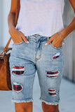 Red Mid Rise Ripped Destroyed Patches Bermuda Shorts Jeans LC781578-3