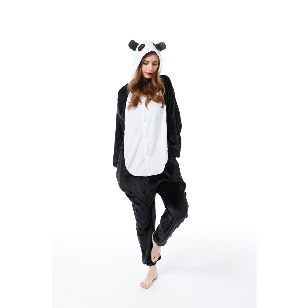 Black Womens Panda Pajamas Halloween Jumpsuit Costume