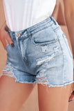 Sky Blue High Rise Destroyed Denim Shorts Summer Frayed Raw Jeans Shorts LC78839-4