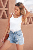 Sky Blue High Rise Destroyed Denim Shorts Summer Frayed Raw Jeans Shorts LC78839-4