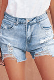 Sky Blue High Rise Destroyed Denim Shorts Summer Frayed Raw Jeans Shorts LC78839-4