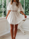 White Women's Dresses Lace Cutout Waist Mini Dress LC226533-1