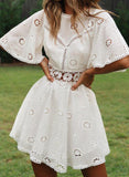 White Women's Dresses Lace Cutout Waist Mini Dress LC226533-1