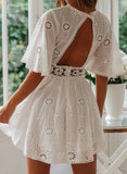 White Women's Dresses Lace Cutout Waist Mini Dress LC226533-1