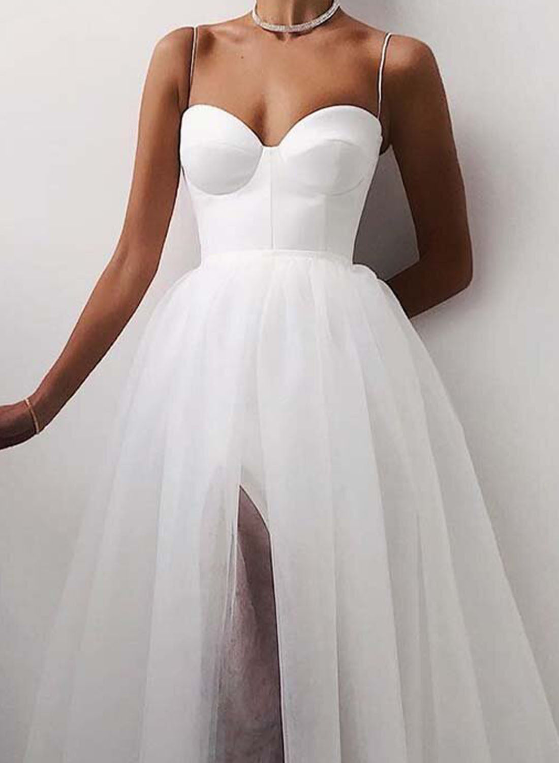 White Women's Dresses Stitching Mesh Maxi Dress LC615115-1