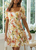 Multicolor Women's Dresses Flower Printing Vacation Square Neck Mini Dress LC226617-22