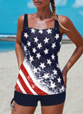 Womens Tankini Swimsuits with Boy Shorts Flag Star Two Piece Bathing Suits for Women