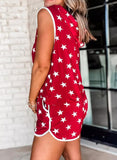 Red Women's Loungewear Flag Star Print Tank & Shorts 2 Piece Loungewear Set LC4511726-3