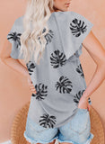 Gray V Neck Short Sleeve Print Floral Blouses Shirts LC2514201-11