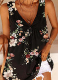 Black Women's Tank Tops Floral Print Top LC2562345-2