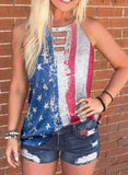 Women's Vintage USA Flag Sleeveless Tops For Women