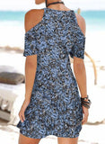 Blue Women's Dress Floral Cold Shoulder Cami Mini Dress LC226753-5