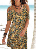 Yellow Women's Dress Floral Cold Shoulder Cami Mini Dress LC226753-7