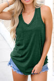 Green Casual V Neck Racerback Tank Top with Pocket LC256544-9