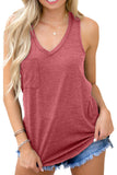 Red Casual V Neck Racerback Tank Top with Pocket LC256544-3