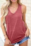 Red Casual V Neck Racerback Tank Top with Pocket LC256544-3