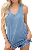 Sky Blue Casual V Neck Racerback Tank Top with Pocket LC256544-4
