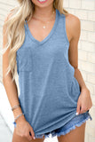 Sky Blue Casual V Neck Racerback Tank Top with Pocket LC256544-4