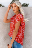Red V Neck Short Sleeve Print Floral Blouses Shirts LC2514201-3