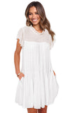 White White Dress With Sleeves Frilled Neck Ruffle Swing Mini Dress LC225229-1
