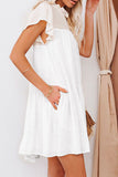 White White Dress With Sleeves Frilled Neck Ruffle Swing Mini Dress LC225229-1