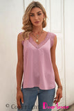 Pink Swiss Dot Print Eyelash V Neck Cami Tank Top for Women LC256485-10