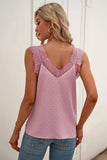 Pink Swiss Dot Print Eyelash V Neck Cami Tank Top for Women LC256485-10