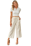 LC771296-16-S, LC771296-16-M, LC771296-16-L, LC771296-16-XL, Khaki Women's High Waist Paper Bag Straight Leg Cropped Long Pants with Pocket