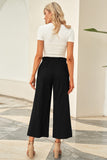 LC771296-2-S, LC771296-2-M, LC771296-2-L, LC771296-2-XL, Black Women's High Waist Paper Bag Straight Leg Cropped Long Pants with Pocket