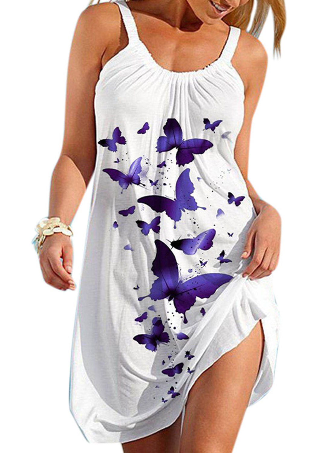 White Women's Dresses Butterfly Print Cami Beach Dress LC226960-1
