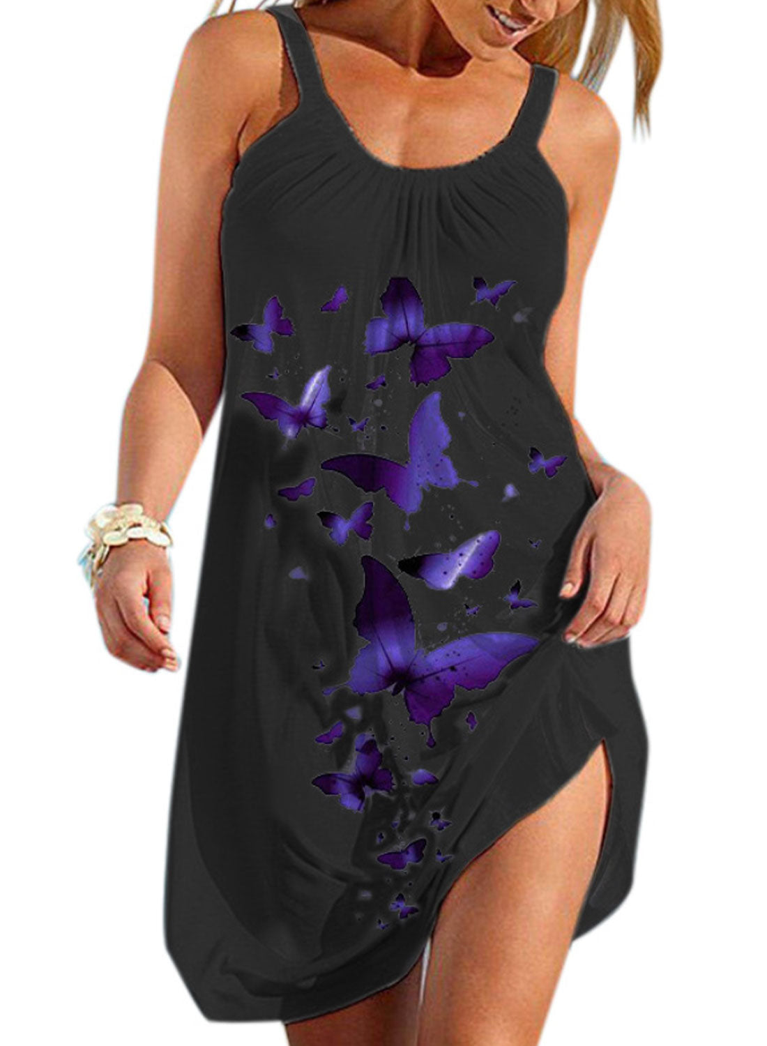 Black Women's Dresses Butterfly Print Cami Beach Dress LC226960-2